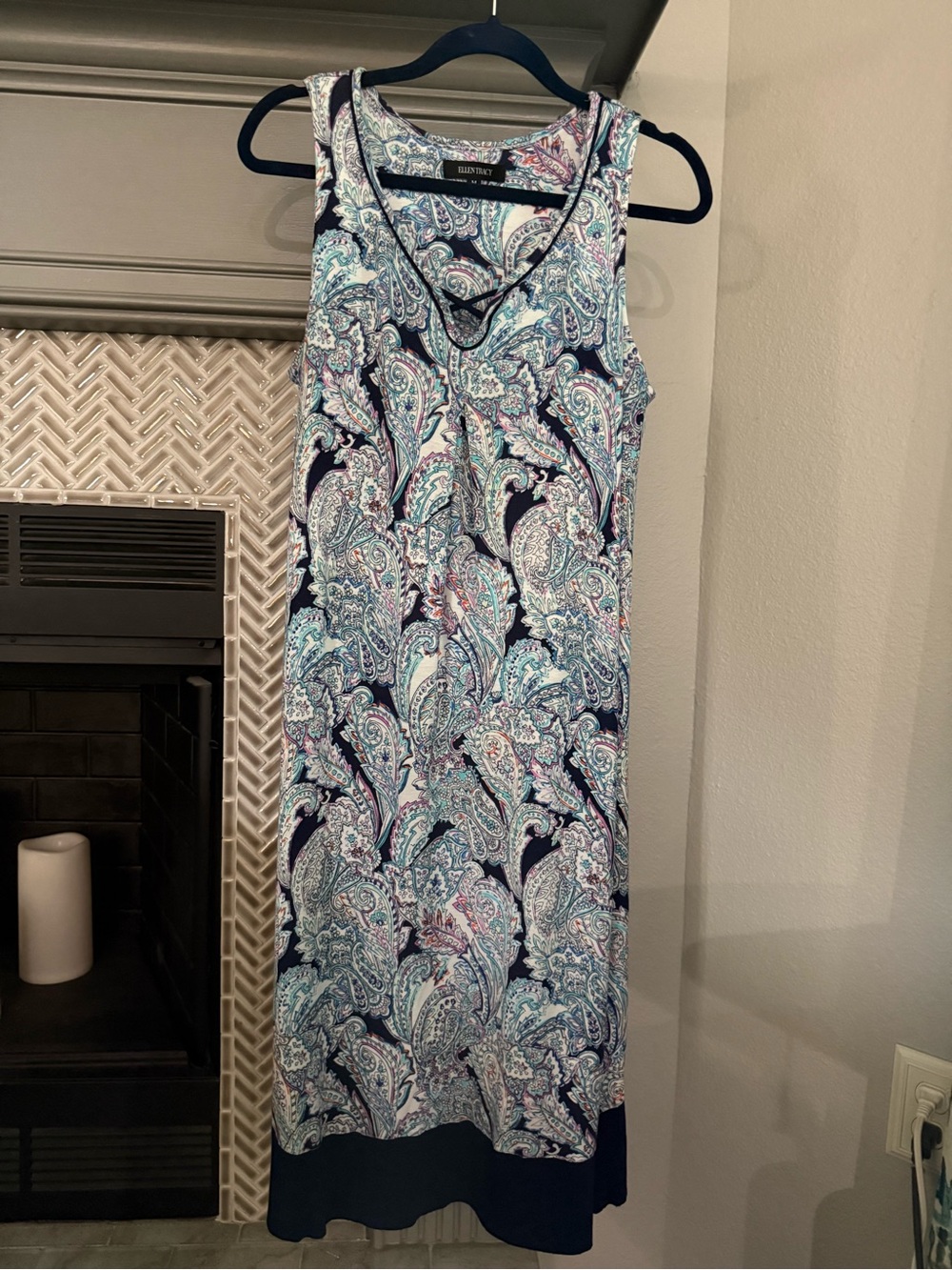 Ellen Tracy Paisley Sleeveless Nightgown in Navy, Aqua & White
